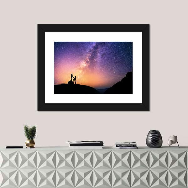 Romantic Couple Holding Hands In The Mountains Canvas Wall Art-1 Piece-Framed Print-20" x 16"-Tiaracle