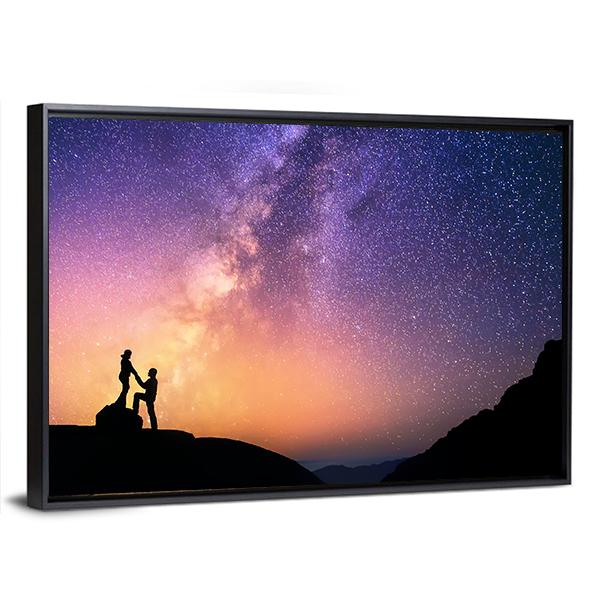 Romantic Couple Holding Hands In The Mountains Canvas Wall Art-3 Horizontal-Gallery Wrap-25" x 16"-Tiaracle
