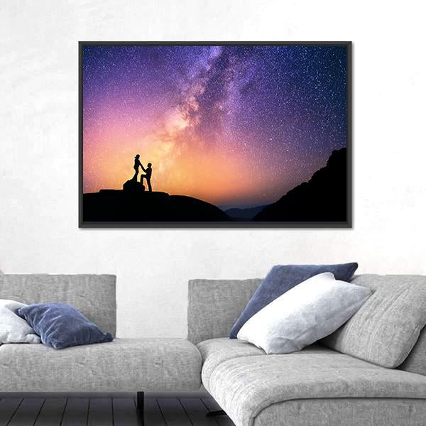 Romantic Couple Holding Hands In The Mountains Canvas Wall Art-3 Horizontal-Gallery Wrap-25" x 16"-Tiaracle