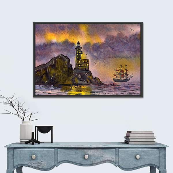 Romantic Sea Landscape Art Canvas Wall Art-1 Piece-Floating Frame-36" x 24"-Tiaracle