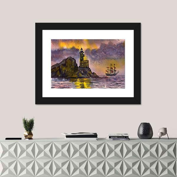 Romantic Sea Landscape Art Canvas Wall Art-1 Piece-Framed Print-30" x 20"-Tiaracle