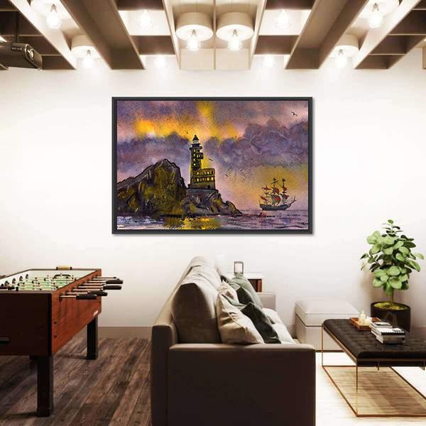 Romantic Sea Landscape Art Canvas Wall Art-5 Horizontal-Gallery Wrap-22" x 12"-Tiaracle