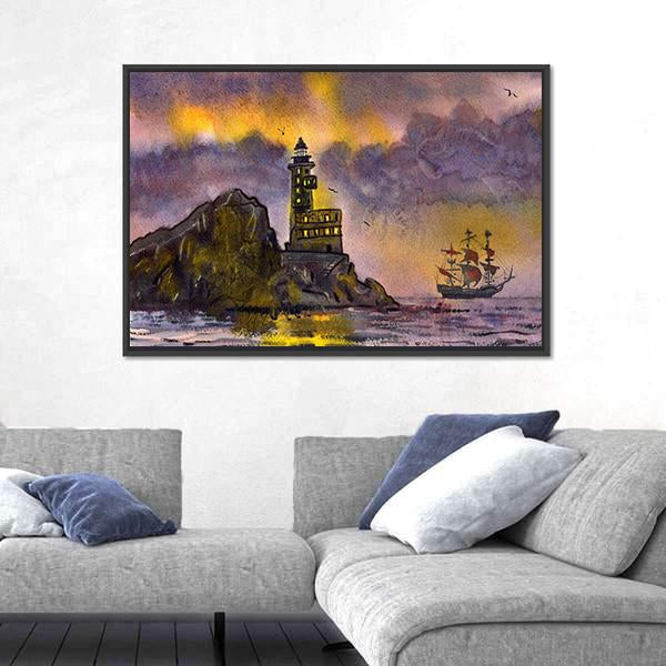 Romantic Sea Landscape Art Canvas Wall Art-5 Horizontal-Gallery Wrap-22" x 12"-Tiaracle