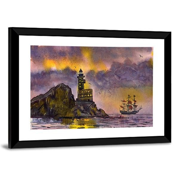 Romantic Sea Landscape Art Canvas Wall Art-5 Horizontal-Gallery Wrap-22" x 12"-Tiaracle