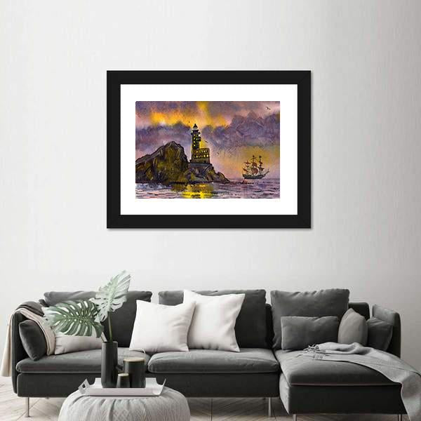 Romantic Sea Landscape Art Canvas Wall Art-5 Horizontal-Gallery Wrap-22" x 12"-Tiaracle