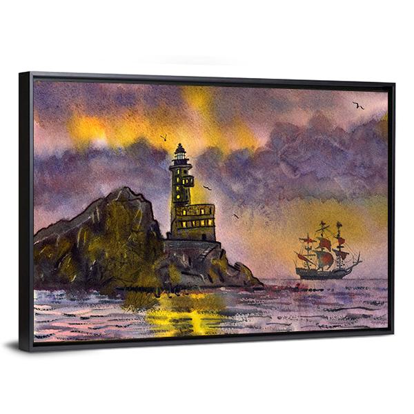 Romantic Sea Landscape Art Canvas Wall Art-5 Horizontal-Gallery Wrap-22" x 12"-Tiaracle