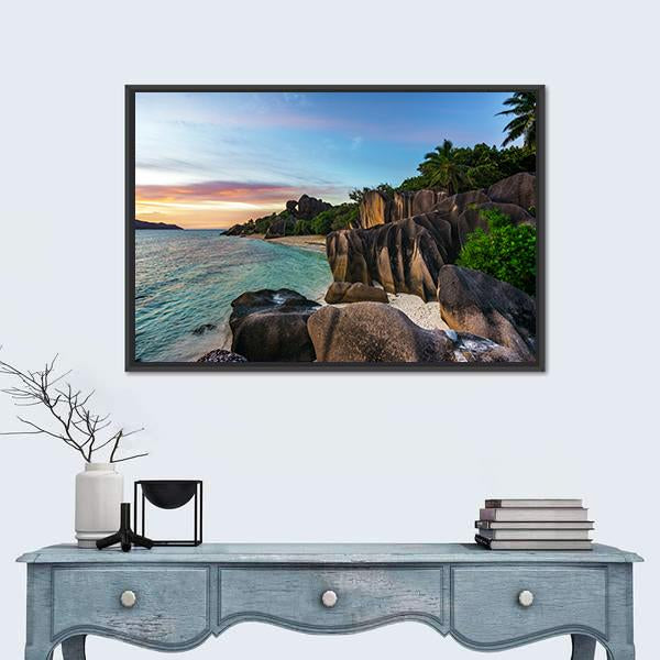Romantic Sunset On Paradise Beach Canvas Wall Art-1 Piece-Floating Frame-24" x 16"-Tiaracle
