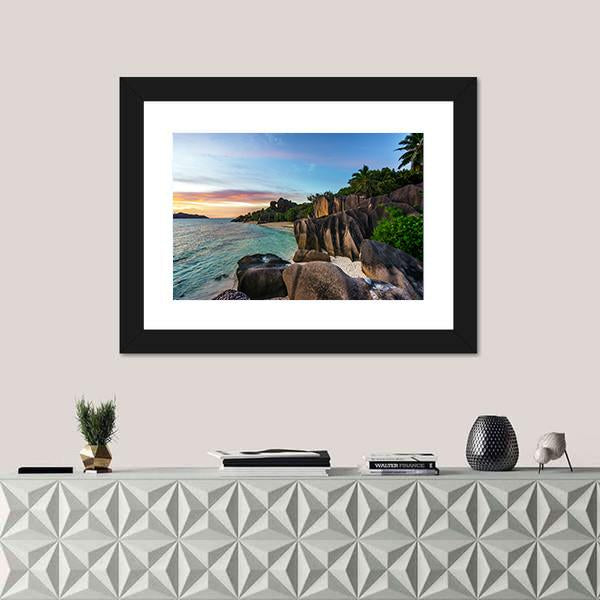 Romantic Sunset On Paradise Beach Canvas Wall Art-1 Piece-Framed Print-20" x 16"-Tiaracle