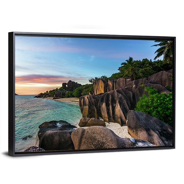 Romantic Sunset On Paradise Beach Canvas Wall Art-3 Horizontal-Gallery Wrap-25" x 16"-Tiaracle