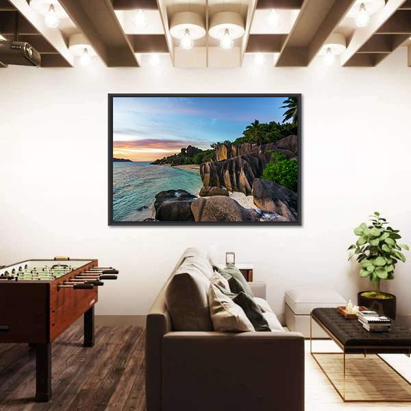 Romantic Sunset On Paradise Beach Canvas Wall Art-3 Horizontal-Gallery Wrap-25" x 16"-Tiaracle