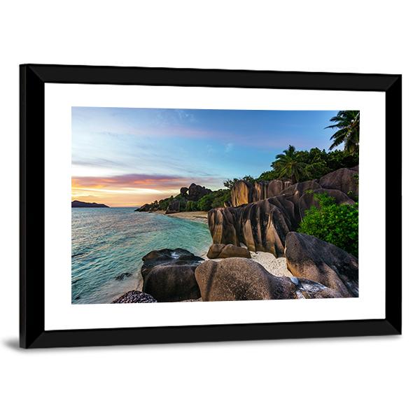 Romantic Sunset On Paradise Beach Canvas Wall Art-3 Horizontal-Gallery Wrap-25" x 16"-Tiaracle