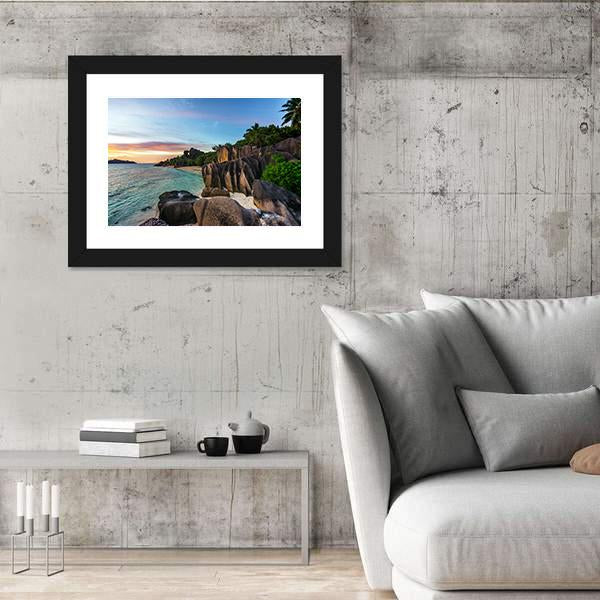 Romantic Sunset On Paradise Beach Canvas Wall Art-3 Horizontal-Gallery Wrap-25" x 16"-Tiaracle