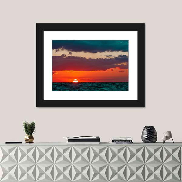 Romantic Sunset Over Baltic Sea Canvas Wall Art-1 Piece-Framed Print-20" x 16"-Tiaracle