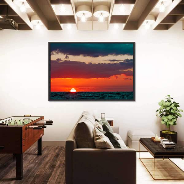 Romantic Sunset Over Baltic Sea Canvas Wall Art-3 Horizontal-Gallery Wrap-25" x 16"-Tiaracle