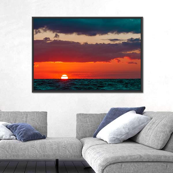 Romantic Sunset Over Baltic Sea Canvas Wall Art-3 Horizontal-Gallery Wrap-25" x 16"-Tiaracle