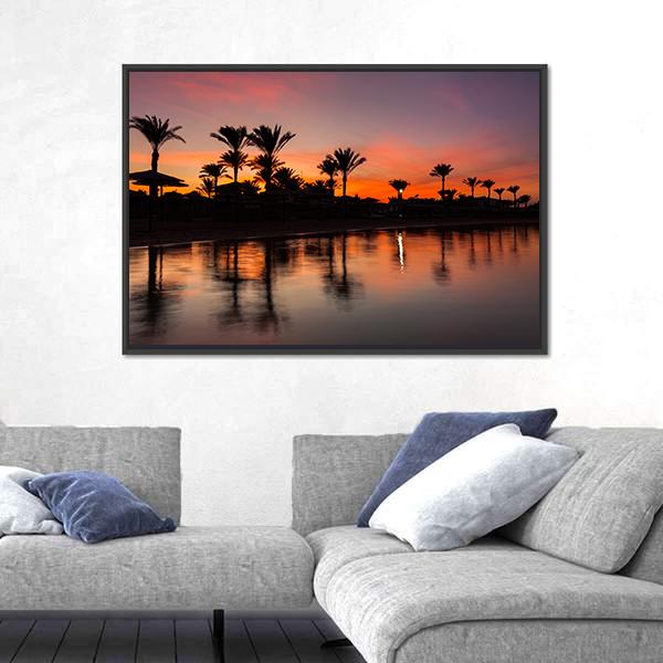 Romantic Sunset Over Sandy Beach Canvas Wall Art-5 Horizontal-Gallery Wrap-22" x 12"-Tiaracle