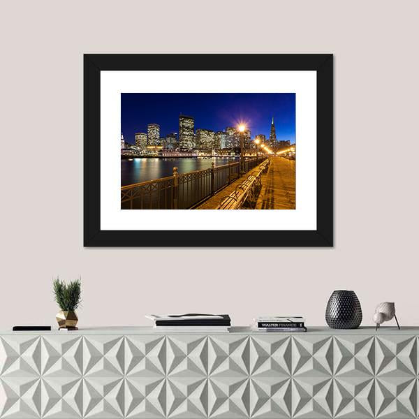 Romantic View Of San Francisco At Night From Pier 7 Canvas Wall Art-1 Piece-Framed Print-20" x 16"-Tiaracle