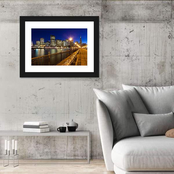 Romantic View Of San Francisco At Night From Pier 7 Canvas Wall Art-3 Horizontal-Gallery Wrap-25" x 16"-Tiaracle