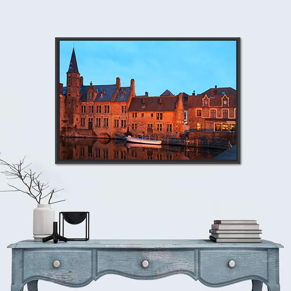 Romantic View On The Channel In Brugge Canvas Wall Art-1 Piece-Floating Frame-24" x 16"-Tiaracle