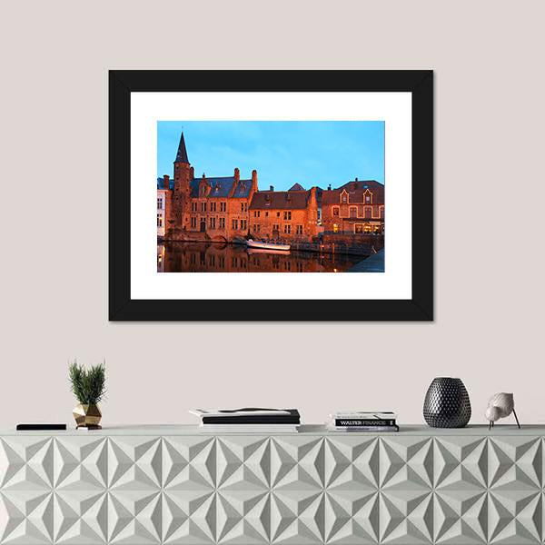 Romantic View On The Channel In Brugge Canvas Wall Art-1 Piece-Framed Print-20" x 16"-Tiaracle