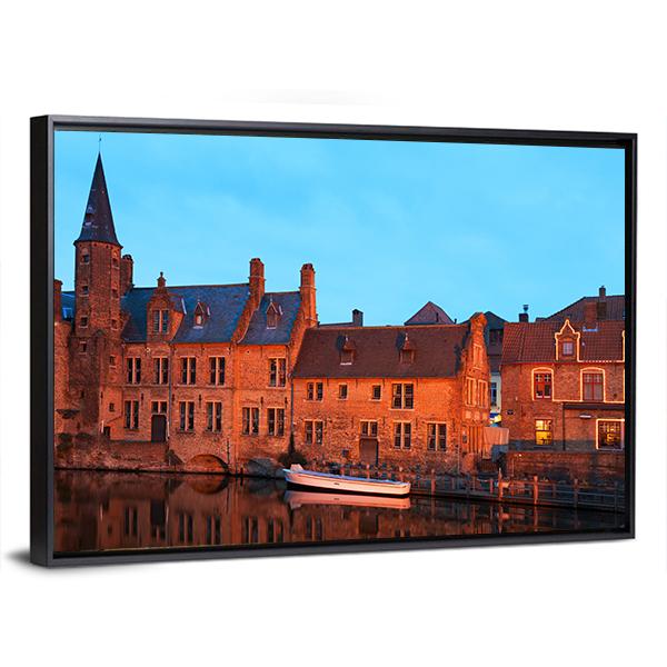 Romantic View On The Channel In Brugge Canvas Wall Art-3 Horizontal-Gallery Wrap-25" x 16"-Tiaracle