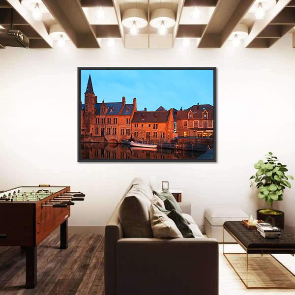 Romantic View On The Channel In Brugge Canvas Wall Art-3 Horizontal-Gallery Wrap-25" x 16"-Tiaracle