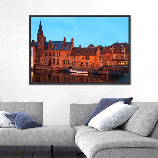 Romantic View On The Channel In Brugge Canvas Wall Art-3 Horizontal-Gallery Wrap-25" x 16"-Tiaracle