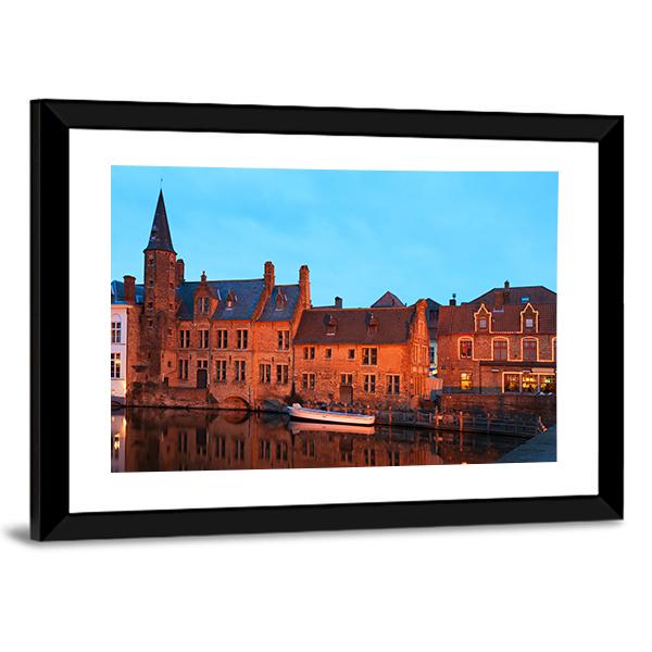 Romantic View On The Channel In Brugge Canvas Wall Art-3 Horizontal-Gallery Wrap-25" x 16"-Tiaracle