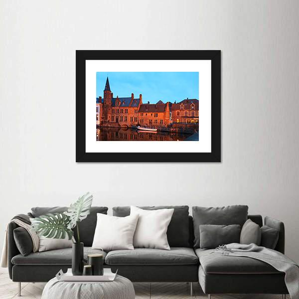 Romantic View On The Channel In Brugge Canvas Wall Art-3 Horizontal-Gallery Wrap-25" x 16"-Tiaracle
