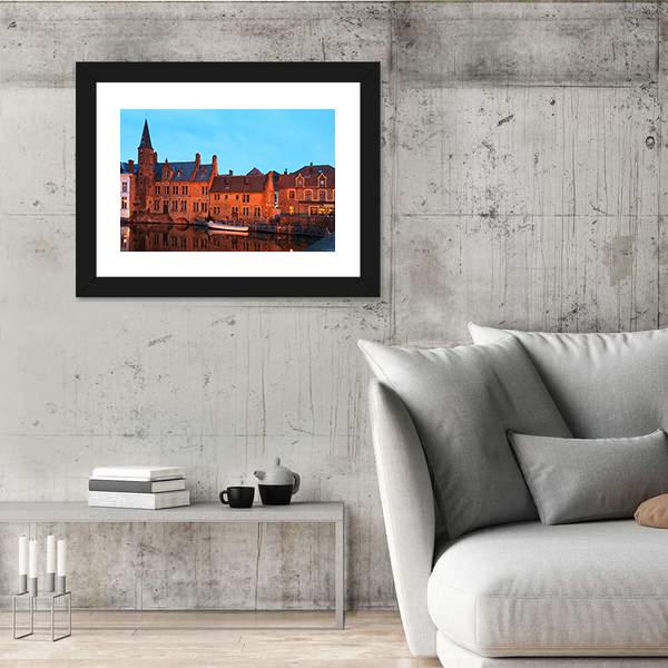 Romantic View On The Channel In Brugge Canvas Wall Art-3 Horizontal-Gallery Wrap-25" x 16"-Tiaracle