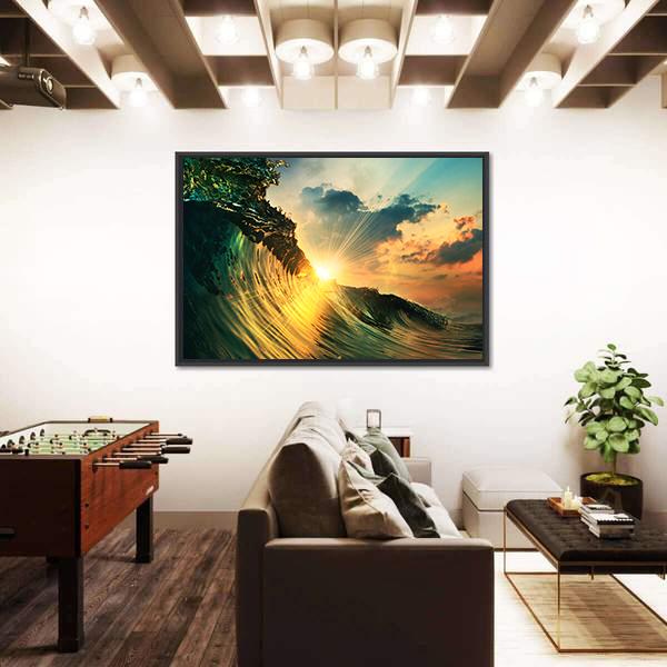 Rough Colored Ocean wave At Sunset Time Canvas Wall Art-5 Horizontal-Gallery Wrap-22" x 12"-Tiaracle