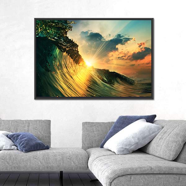 Rough Colored Ocean wave At Sunset Time Canvas Wall Art-5 Horizontal-Gallery Wrap-22" x 12"-Tiaracle