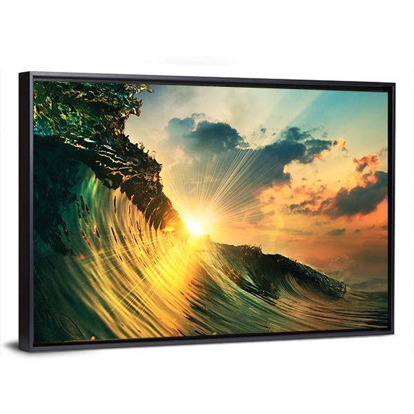 Rough Colored Ocean wave At Sunset Time Canvas Wall Art-5 Horizontal-Gallery Wrap-22" x 12"-Tiaracle