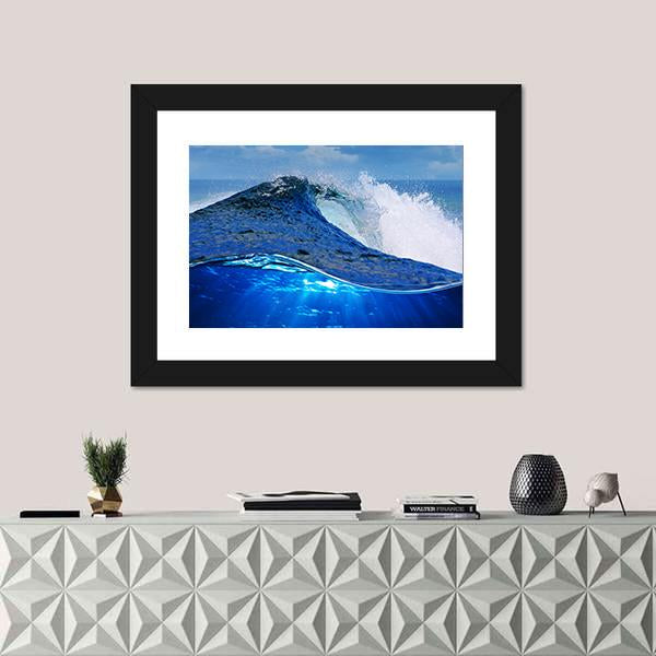 Rough White Blue Ocean Wave Canvas Wall Art-1 Piece-Framed Print-42" x 14"-Tiaracle