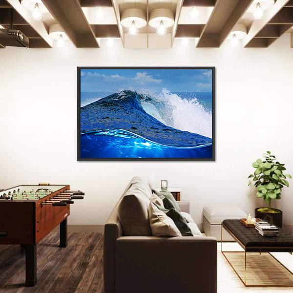 Rough White Blue Ocean Wave Canvas Wall Art-5 Horizontal-Gallery Wrap-22" x 12"-Tiaracle