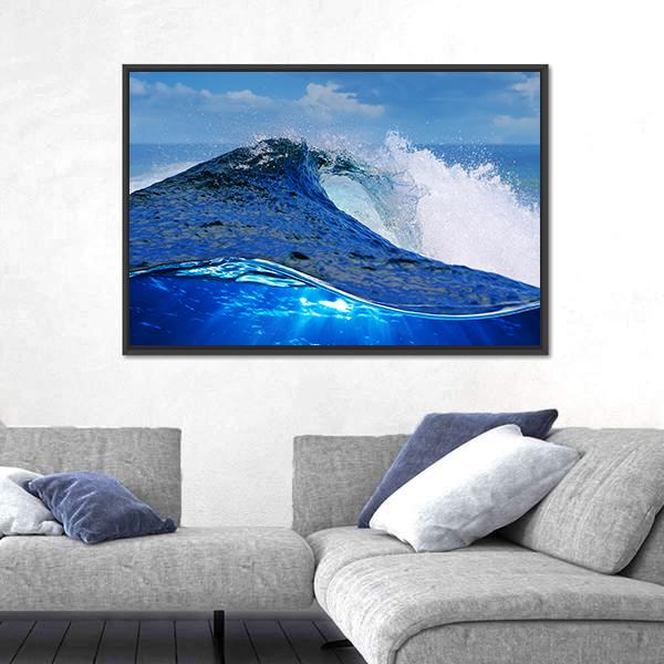 Rough White Blue Ocean Wave Canvas Wall Art-5 Horizontal-Gallery Wrap-22" x 12"-Tiaracle