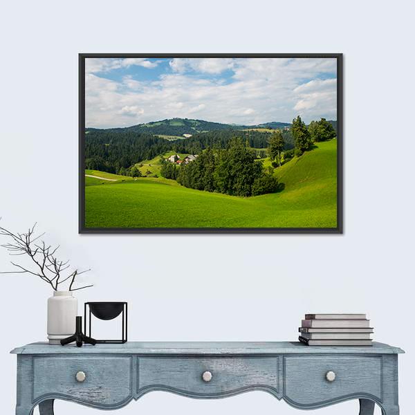 Rovte Village In Slovenia Canvas Wall Art-1 Piece-Floating Frame-24" x 16"-Tiaracle