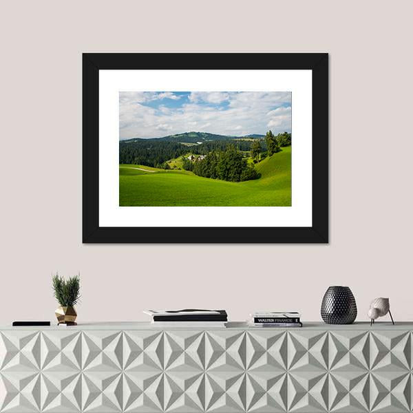 Rovte Village In Slovenia Canvas Wall Art-1 Piece-Framed Print-20" x 16"-Tiaracle