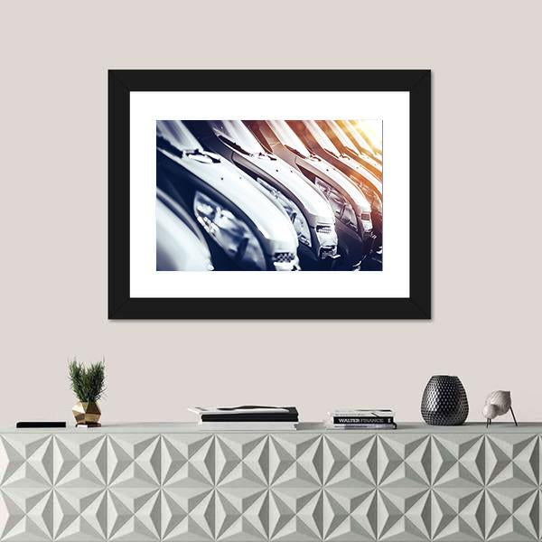 Row Of Brand New Cars For Sale Canvas Wall Art-1 Piece-Framed Print-20" x 16"-Tiaracle