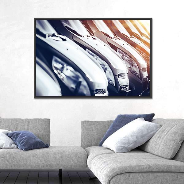 Row Of Brand New Cars For Sale Canvas Wall Art-3 Horizontal-Gallery Wrap-25" x 16"-Tiaracle