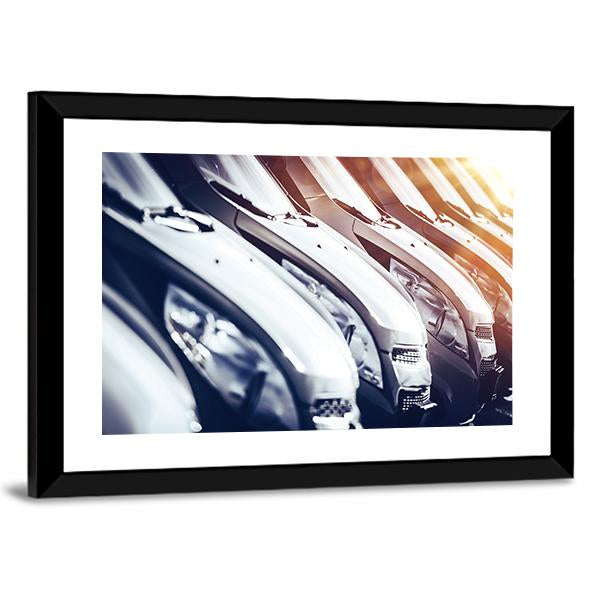 Row Of Brand New Cars For Sale Canvas Wall Art-3 Horizontal-Gallery Wrap-25" x 16"-Tiaracle