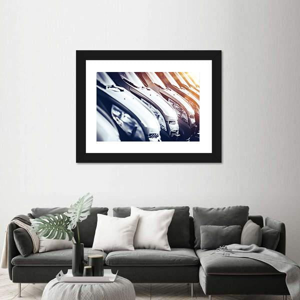 Row Of Brand New Cars For Sale Canvas Wall Art-3 Horizontal-Gallery Wrap-25" x 16"-Tiaracle