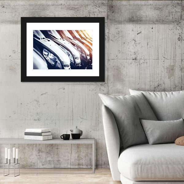 Row Of Brand New Cars For Sale Canvas Wall Art-3 Horizontal-Gallery Wrap-25" x 16"-Tiaracle