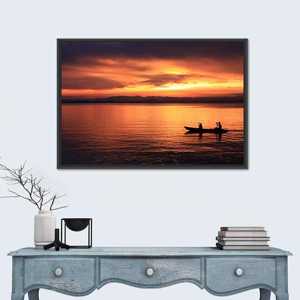 Rower At Sunset Canvas Wall Art-1 Piece-Floating Frame-24" x 16"-Tiaracle