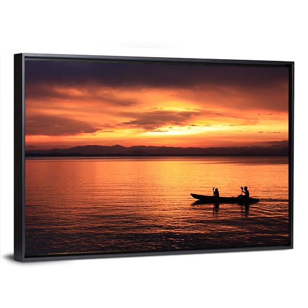 Rower At Sunset Canvas Wall Art-3 Horizontal-Gallery Wrap-25" x 16"-Tiaracle