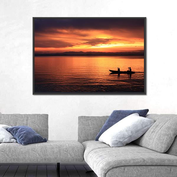 Rower At Sunset Canvas Wall Art-3 Horizontal-Gallery Wrap-25" x 16"-Tiaracle