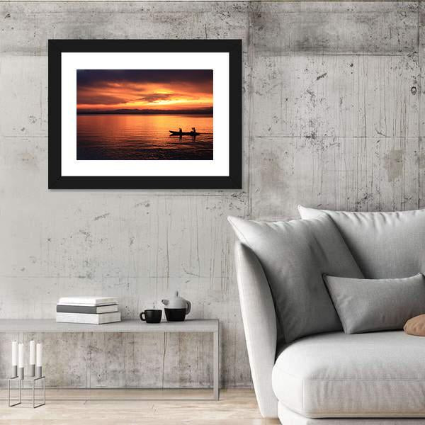 Rower At Sunset Canvas Wall Art-3 Horizontal-Gallery Wrap-25" x 16"-Tiaracle