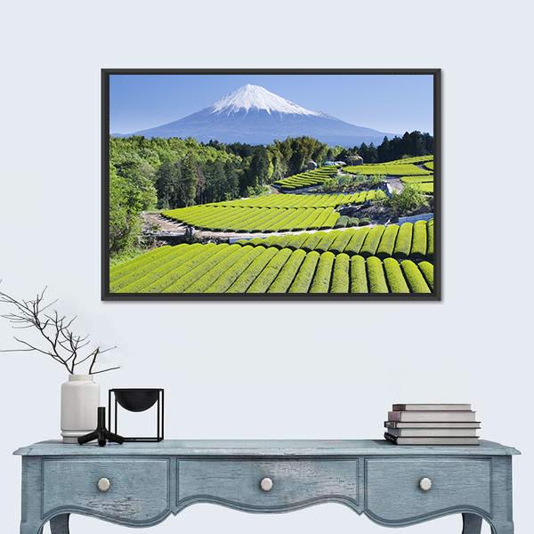 Rows Of Fresh Green Tea With Mount Fuji Canvas Wall Art-5 Horizontal-Gallery Wrap-22&quot; x 12&quot;-Tiaracle