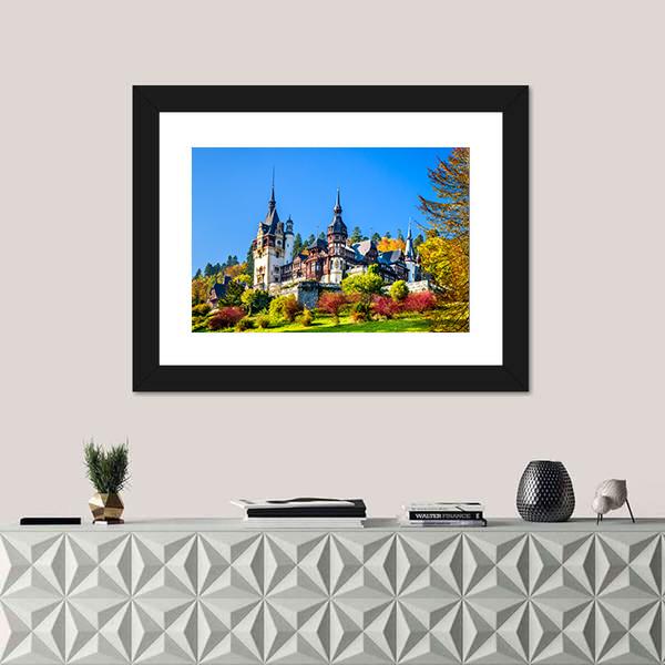 Royal Castle In Romania Canvas Wall Art-1 Piece-Framed Print-20" x 16"-Tiaracle