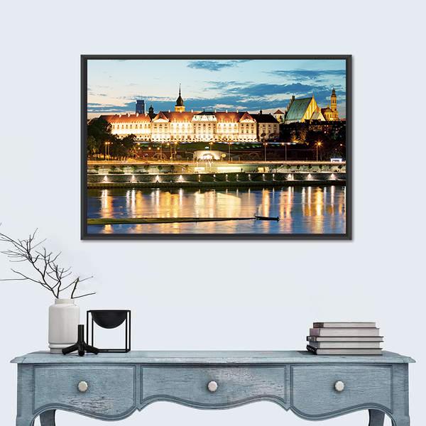 Royal Castle Over The Vistula River In Warsaw Canvas Wall Art-1 Piece-Floating Frame-24" x 16"-Tiaracle